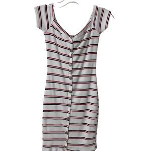 White and striped Bodycon Mini Dress with Cap Sleeves